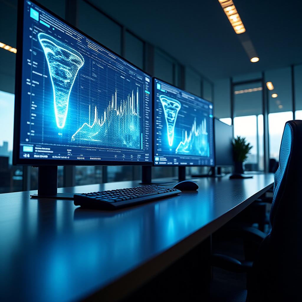 Modern UK tech consultancy office with data displays